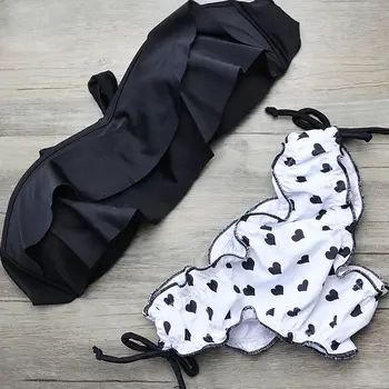 

2017 New Swimsuit Bikini Sexy Polka Dot Push up Padded Bar Bottom Bathing Suit Push Up Swimwear