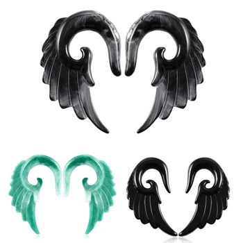 

2Pcs Angel Wings Acrylic Ear Taper Jewelry Black&Grey Spiral Ear Taper Plug Stretcher Piercing Ear Expander Body Jewelry