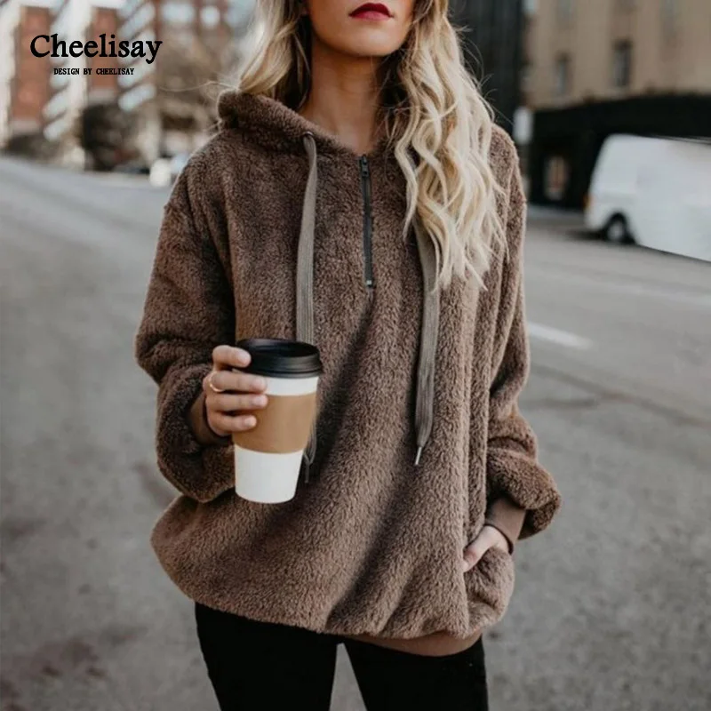 

2019 Autumn Winter Warm Hoodies Sweatshirt Women Hoodies Casual Velvet Pocket Long Sleeve Pullover Hooded Top Plus Size Coats