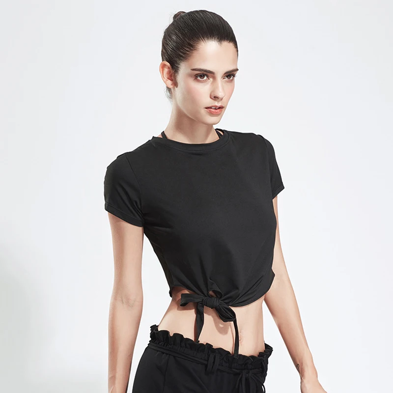 Black workout tops for women short sleeve sports top yoga