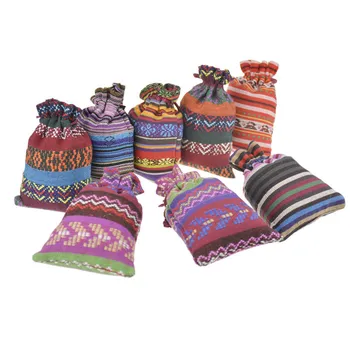 

500pcs Ethnic Style Cotton Cloth Drawstring Gift Bags Jewelry Plaything Small Goods Storage Bag Free Shipping wen6268