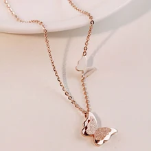 2015 Summer Style Smart Butterfly Pendant Necklace For Woman Titanium Steel Rose Gold Color Fashion Jewelry Gift Free Shipping