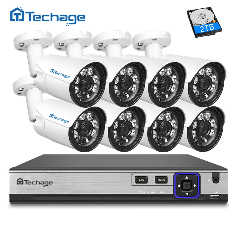 

Techage H.265 4MP POE CCTV System 8CH NVR 4MP Outdoor Array IR Leds IP Camera P2P Onvif Security Video Surveillance Kit 2TB HDD
