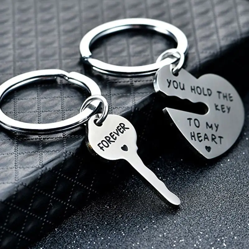 

DIY Craft Key Ring Decor Gift Creative Stainless Steel Keychain Pendant Love Heart Key Jigsaw Couples Key Chains 2Pcs