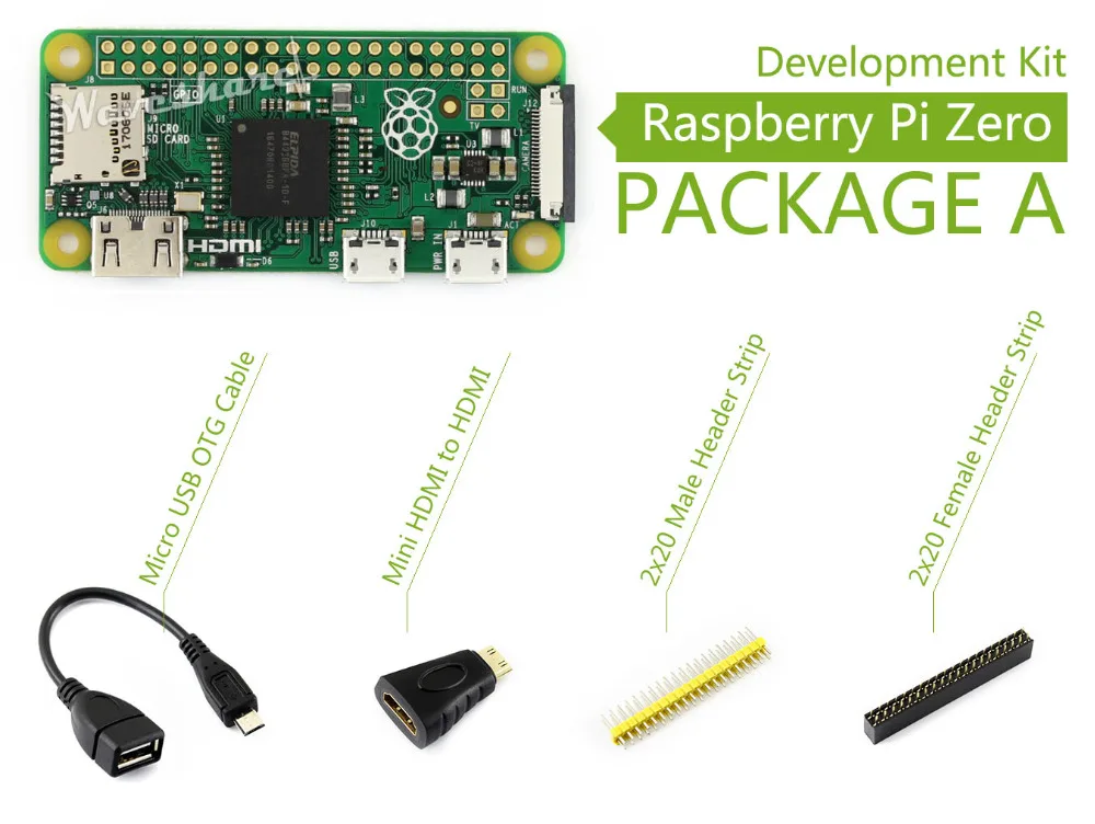 

Raspberry Pi Zero Package A Basic Development Kit Mini HDMI to HDMI Adapter Micro USB OTG Cable and 2x20-pin pinheader strips