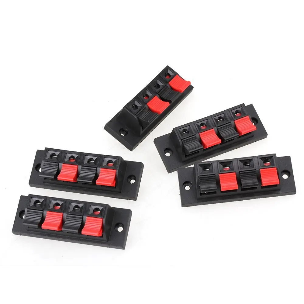 

4 Pin Red and Black Spring Push Type Speaker Audio Terminal Board Connector Pack of 5