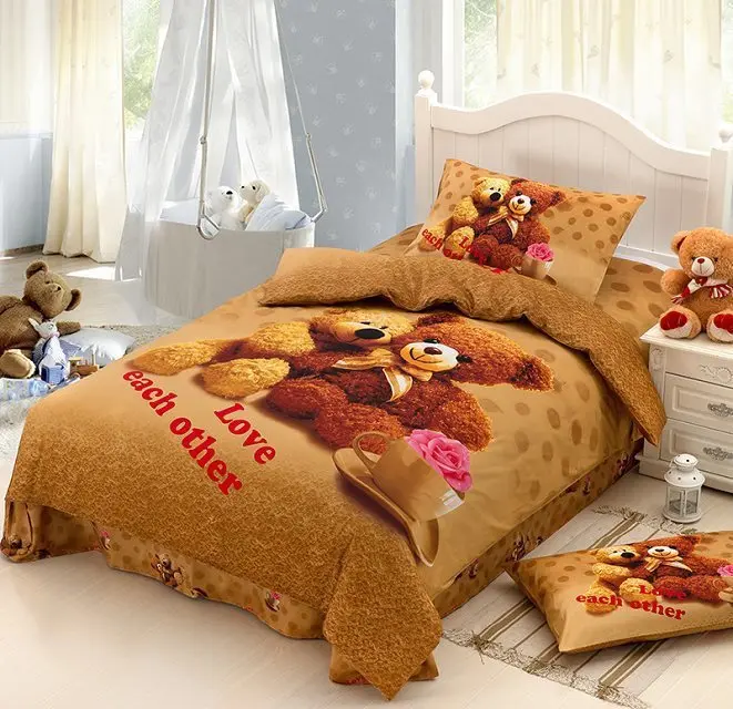 Cartoon Teddy Bear Bedding Set Kids Twin Size Bedspread Bed Sheet