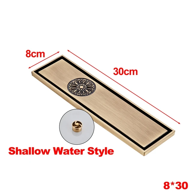 10*30 см античная латунь ванная комната Линейный душ Трап провода ситечко искусство резная крышка отходов Слив DL-0508F - Цвет: 13