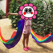 1 пара(2 шт. вуаль+ 2 шт. цепь мяч) танец живота шелковая вуаль пой стример Радуга танцевальная одежда шоу Производительность реквизит