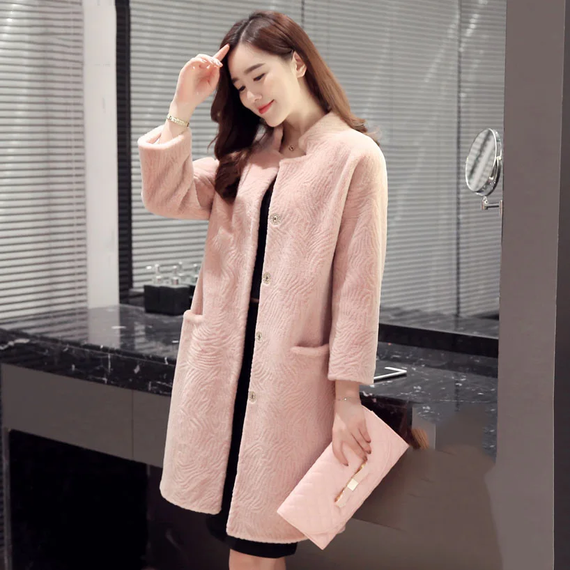 

2018 new plus size natural fur coats women merino sheep fur jacket stand collar female winter thick warm outwear Sheared Jacket