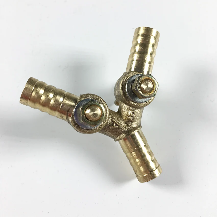 1pc Y Type Brass Barbed Tube Pipe 10mm Hose Barb Fitting Coupler Connector Adapter With Valve For Fuel Gas Water GMN