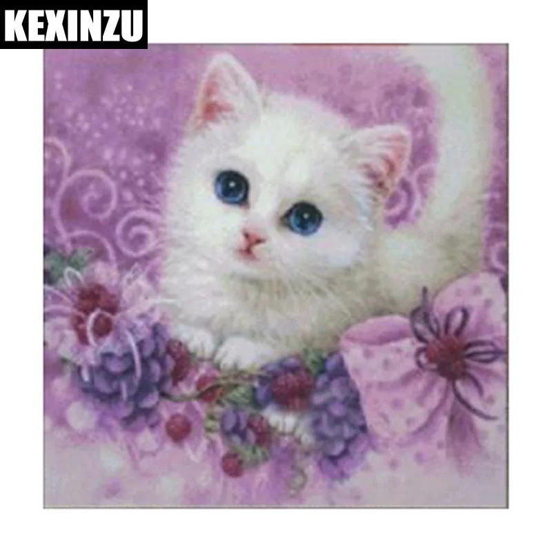 

5D Diy full Square/Round Drill Stone Diamond Painting Stitch Cross White Cute Cat Mosaic Embroidery Stickers Wedding decoration