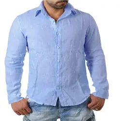 2019 Мужская рубашка Винтаж три четверти рукав v-образный вырез сплошной цвет свободные топы в стиле кэжуал удобные хлопковые китайские