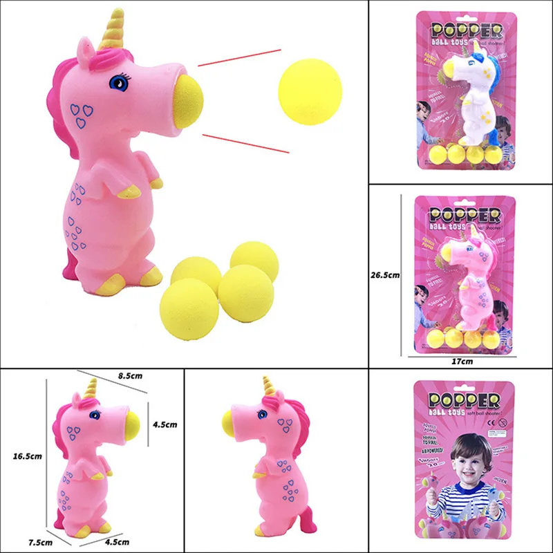 Squeeze Unicorns Popper Ball toys Assorted Blaster Decompression Animal Launching Ball Shooter Kids Children's Gifts Squeeze Spr