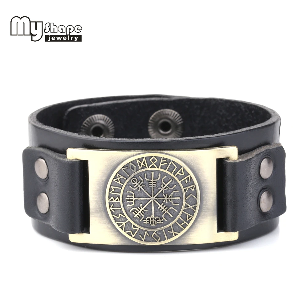 

My Shape 2018 New Dropshipping Viking Vegvisir Compass Pendants Bangle Nordic Runes Men Jewelry Odin Symbol Leather Bracelets