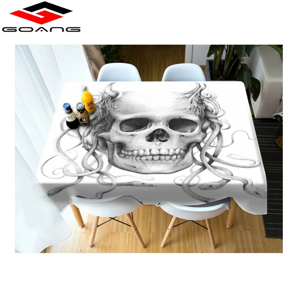 

GOANG Table Cloth Thicken Cotton Waterproof Tablecloth Skull Rectangular and Round Table Cover For Dinner Decoration