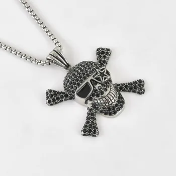 

2019 AW 316 stainless steel Rock skull pendant & necklace Full Black/white CZ stones skull hiphop punk necklace for men