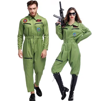 

Umorden Carnival Party Halloween Pilot Costume Men Aviator Costumes Women Fancy Female Green Air Force Cosplay Uniform Couple