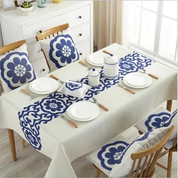 

JUYANG.Classic blue pattern tablecloth. Ethnic style table decoration cloth. Rectangular tablecloths, coffee table drapery.