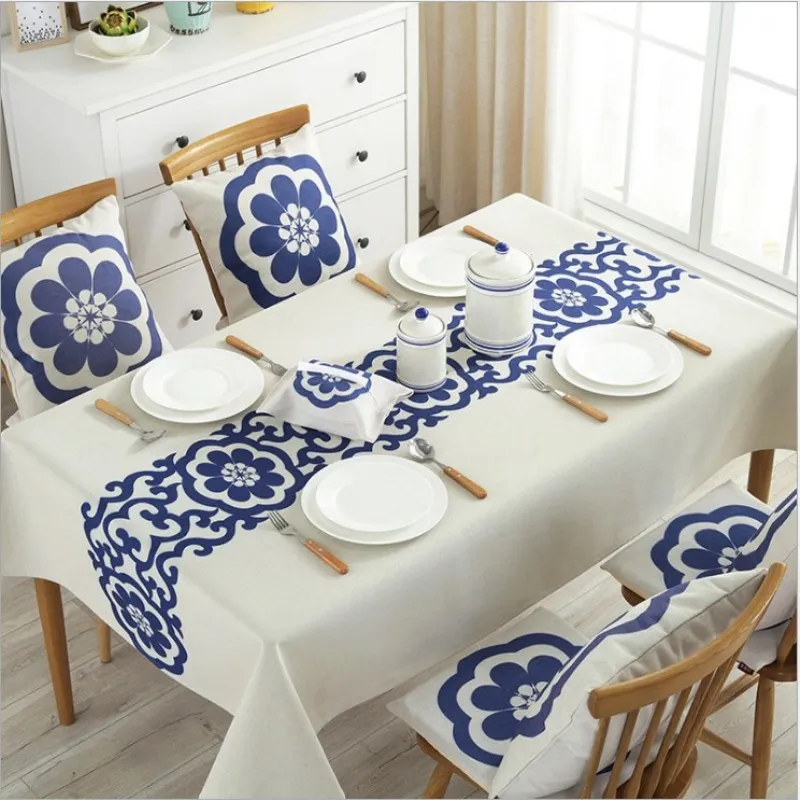 JUYANG.Classic blue pattern tablecloth. Ethnic style table decoration