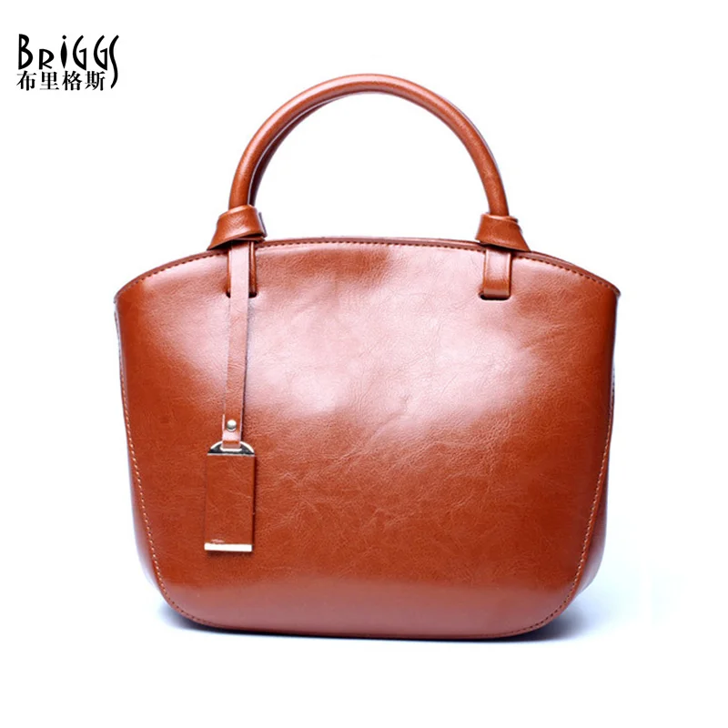 

BRIGGS Brand Genuine Leather Women Handbag Vintage Leather Shoulder bag Famous Design Crossbody Bag Casual Tote Top-handle Bag
