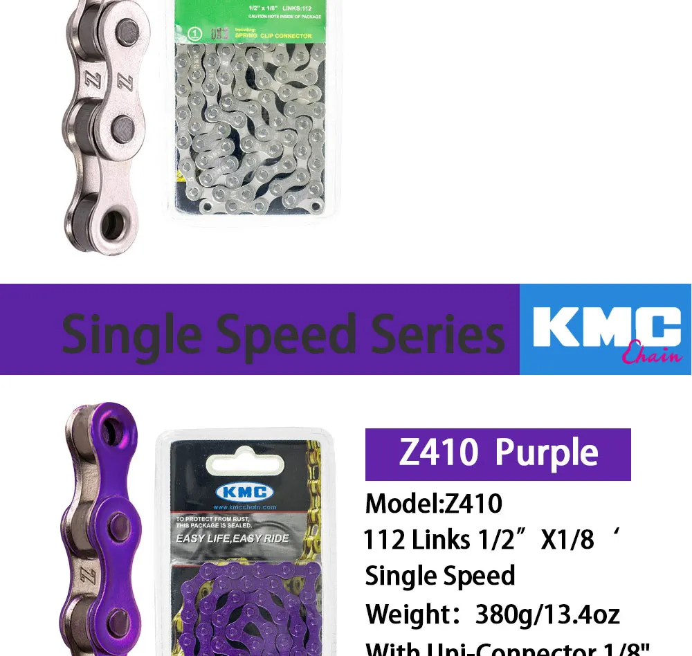 Cheap KMC Z410 1/8 Single Speed Chain Fixed Gear bicycle Chain 112L Urban Leisure Bike Folding Bike Chain Multi-Color  Bike Chain 390g 21