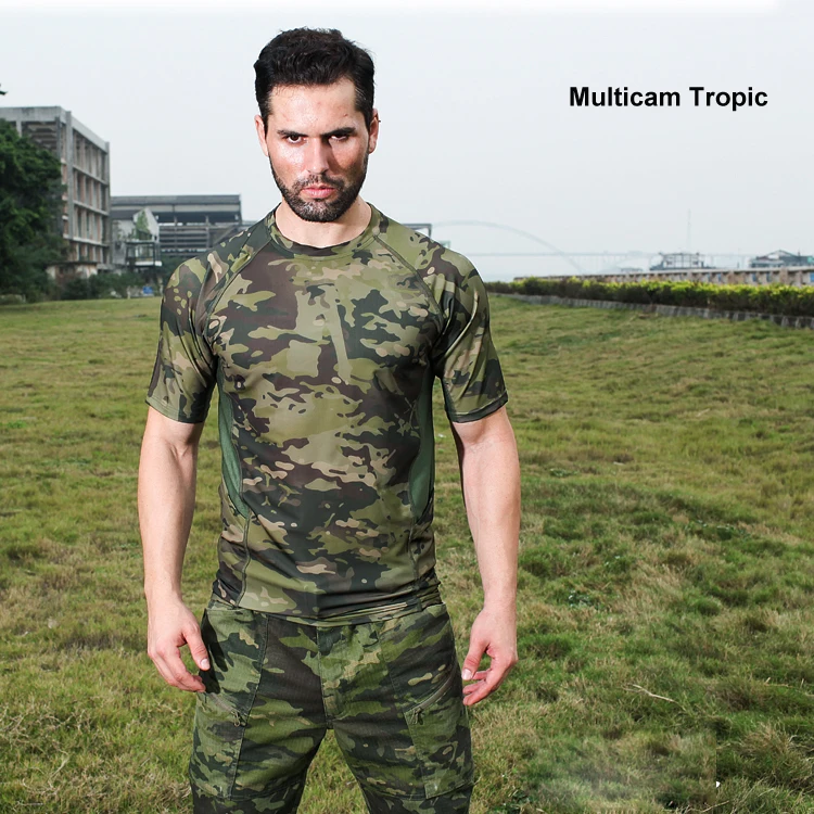 Multicam Camouflage Quick dry Short Sleeve Tactical font b Shirt b font Lightweight Tight Compression font