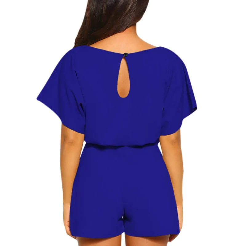 Fashion Playsuit O-Neck Short Sleeve Women Playsuits Summer Bow Belt Loose Pants