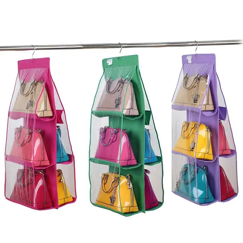 PVC Pocket Storage Bag Closet Wardrobe Rack Hangers Holder Fashion Handbag Purse Pouch Bags ...