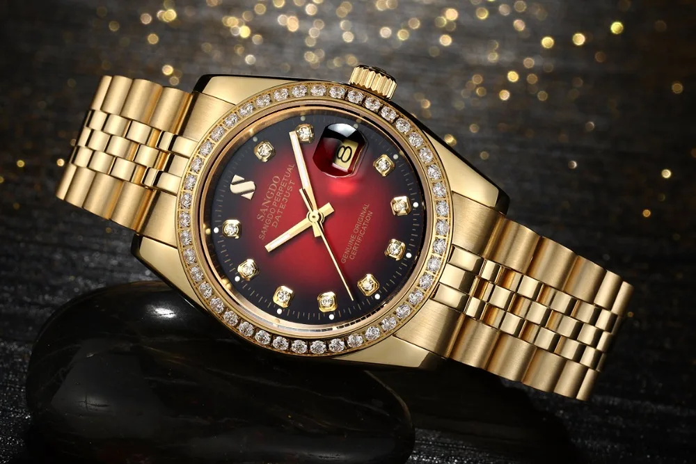 37 ملليمتر sangdo حركة عالية الجودة الفاخرة الرجال التلقائي الذاتي ريح ووتش تصفيح 18KY الميكانيكية ساعات sa11