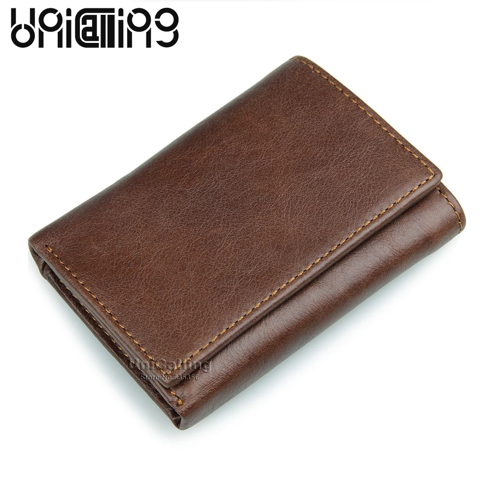 

Hot sale vintage full cow leather men's wallet genuine leather men small wallet 3 folders Factory Wholesale fashion men wallet