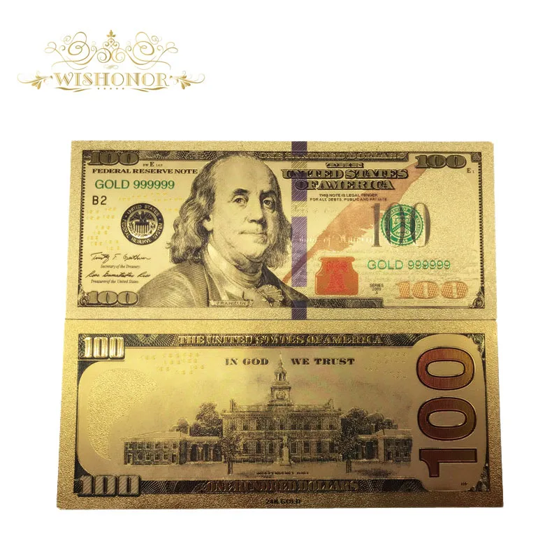 10Pcs New Halloween Party Banknote American Banknote 1 Dollar Bills Banknote in 24K Gold Plated Paper Money For Gifts - Цвет: 100-2