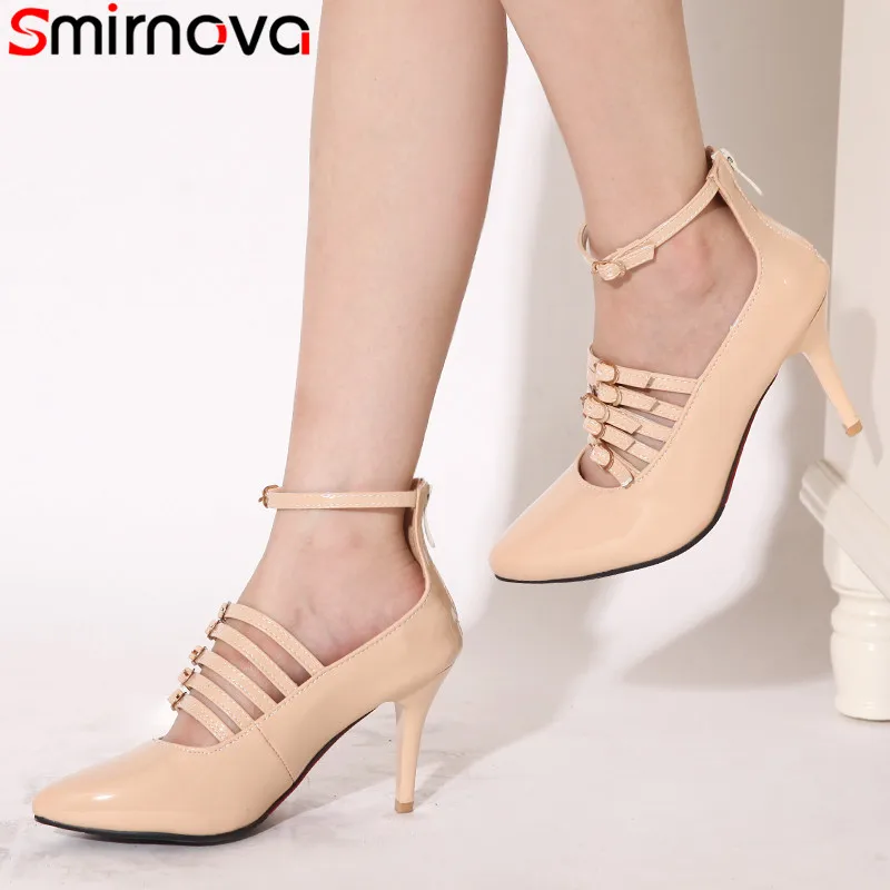 

Smirnova Large size 33-45 fashion spring autumn new shoes woman pointed toe shallow pumps women shoes buckle high heels shoes