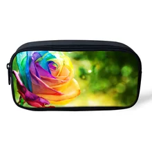 Оригинальные женские косметички сумочки для макияжа 3D цветок Роза Печать пенал для девочек детские школьные канцелярские принадлежности