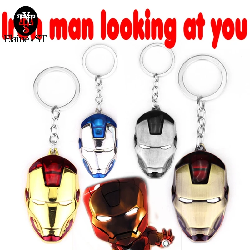 

Wholesale Marvel Super Hero The Avengers Iron Man Mask Metal Keychain Pendant Key Chain Justice league men's gift Iron Man