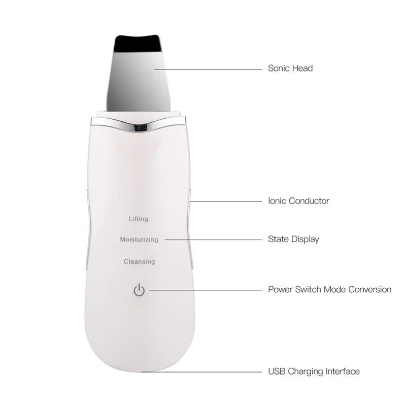 Ultrasonic Skin Scrubber Massage Machine Ultrasound Facial Pore Cleaner Skin Care Peeling Lifting+Face Steamer Nano Mist Sprayer