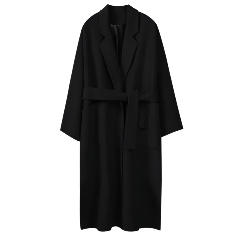 

Shuyanly New 2019 Woolen Coat Female Models Long Section Fashion Thick Coat Long Sleeve Half Open Back Collar Front Coat