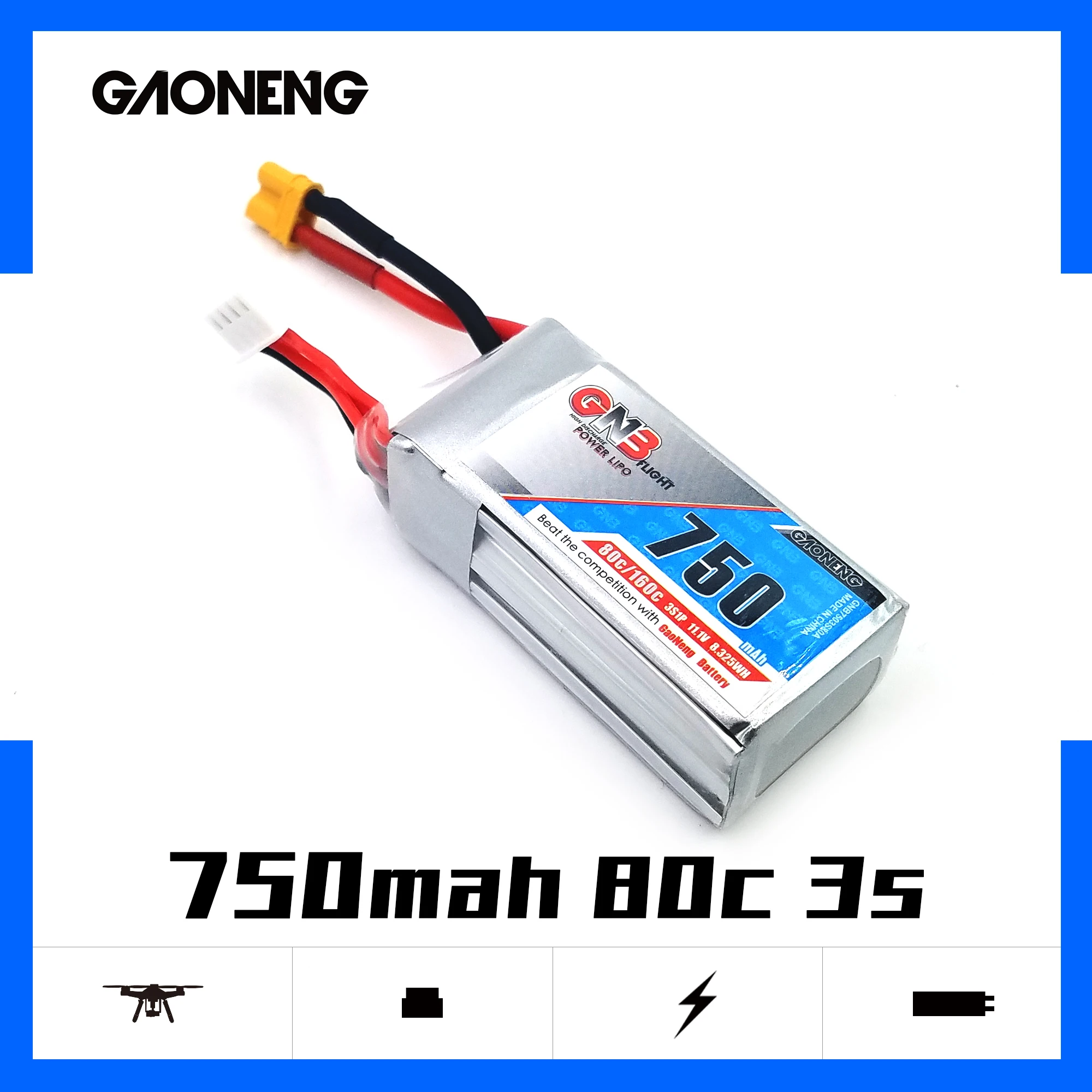 4 шт. Gaoneng GNB 11,1 V 750mAh 80C 3S XT30 вилка Lipo батарея для RC FPV Racing Cine Whoop BetaFPV Дрон