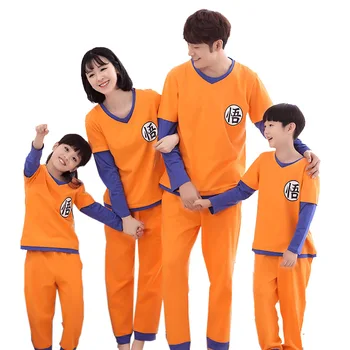 

Dragon Ball Family Matching Pajamas Set Mother and Daughter Clothes Cotton Wukong Chinese Character Simple Home Clothing Cosplay
