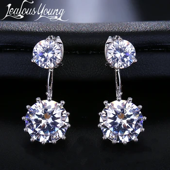 

2019 New Smalll Round Zirconia Clip Earrings for Women with Silver Color Fashion Wedding Party Earrings Jeweley Gift Accessories