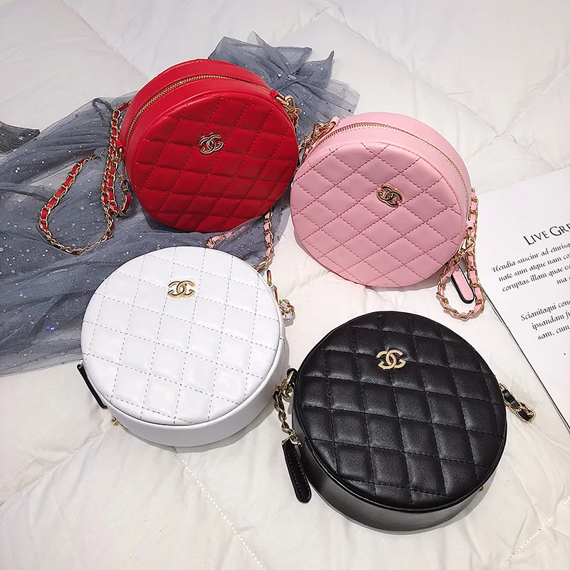 

2019 Famous New Small Round Shoulder Bags Chain Messenger Bags Designer Mini Clutch Purses Diamond Lattice Wide Band Camera Bag