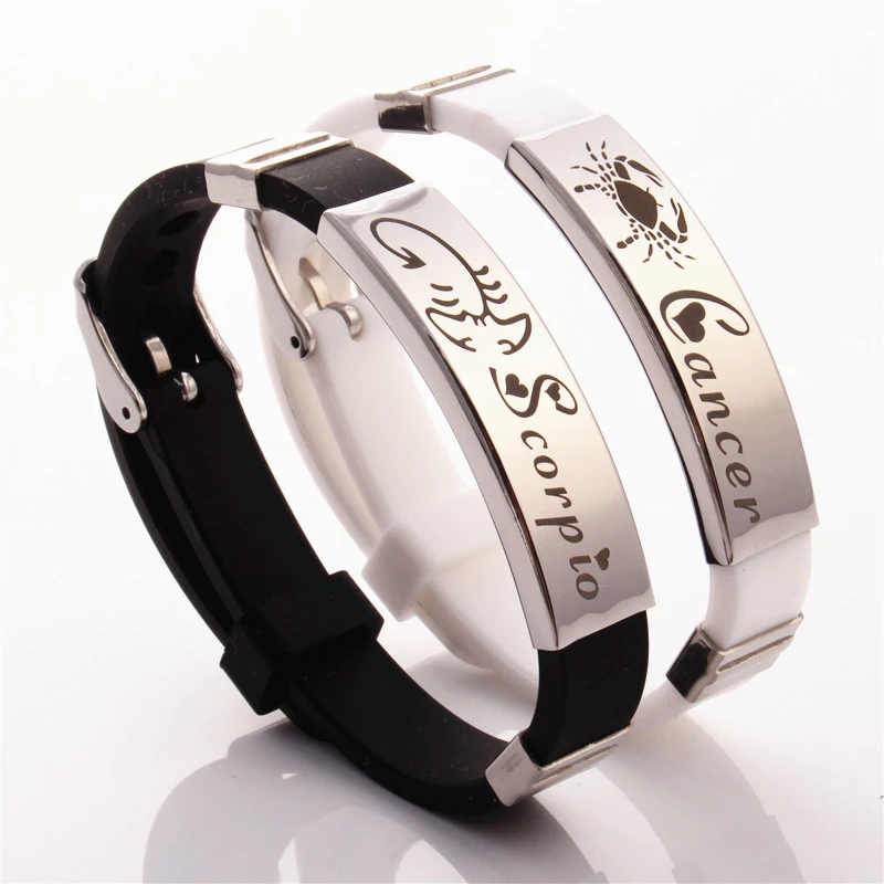 

New Fashion 12 Zodiac Sign Couple Bracelet for Men Women Stainless Steel Clasps Zodiac Silicone Bracelets Men Women Jewelry