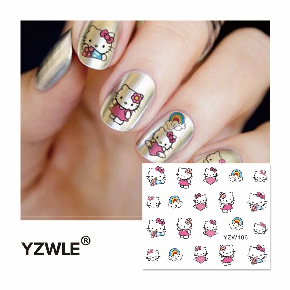 1 лист милый красный Кот наклейки для ногтей искусство Переводные водные слайды наклейки DIY украшения для ногтей