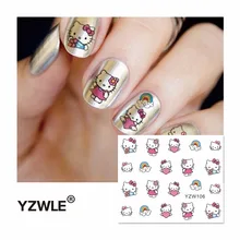 1 лист милый красный Кот наклейки для ногтей искусство Переводные водные слайды наклейки DIY украшения для ногтей