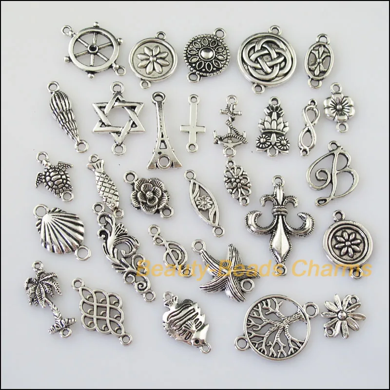 18Pcs Tibetan Silver Tone 1-3 Smooth Charms Pendants Connectors 10x13mm