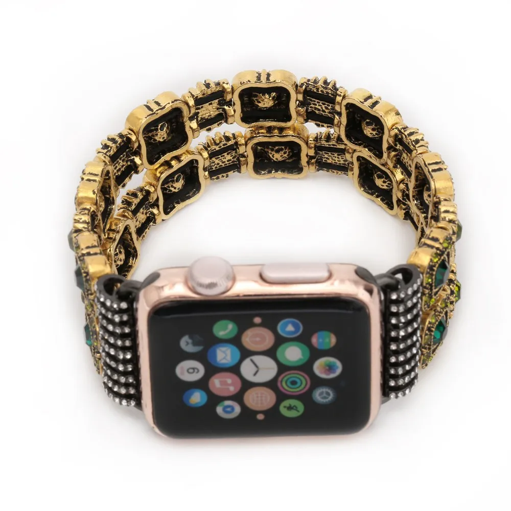 Диаманта Bling Ремешок для наручных часов Apple Watch серии 1/2/3 группа Для женщин эластичный браслет ручной работы для Apple iWatch 38 мм 42 мм