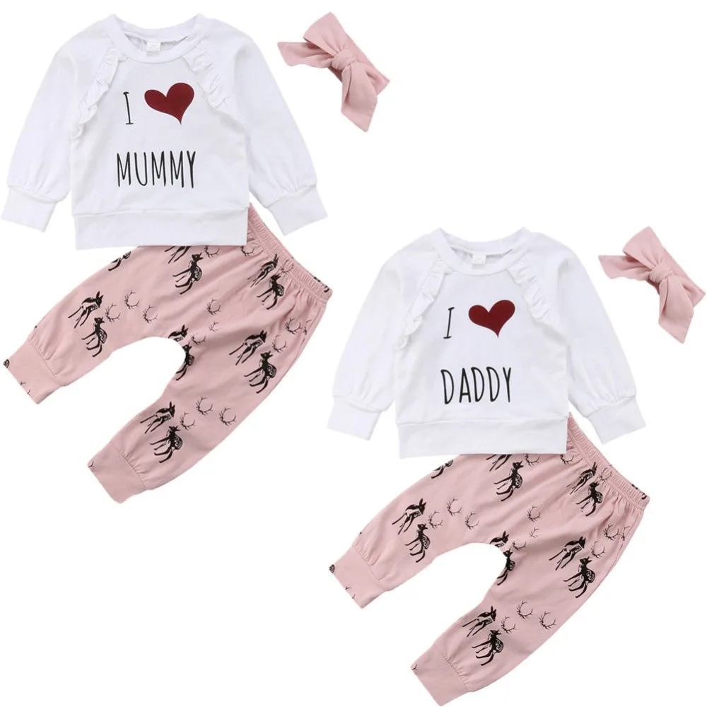 Новинка Лидер продаж футболка с длинными рукавами надписью I LOVE DADDY Mommy штаны