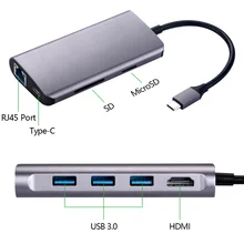 Thunderbolt 3 usb type C к HDMI концентратор адаптер и RJ45 Ethernet разъем и кардридер для MacBook samsung huawei hp USB 3,0 концентратор