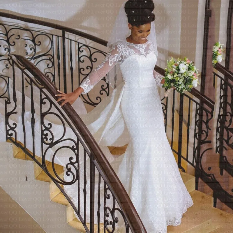 

2019 Luxurious Detachable Train Mermaid Wedding Dress Top Quality Custom-made Plus Size Bride Wedding Gown