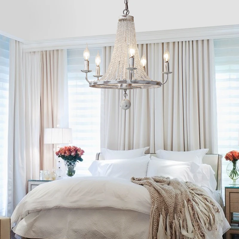 

vintage iron 5/6/8heads pendant lamps living room dining room garden bedroom study French crystal pendant light ZA926117